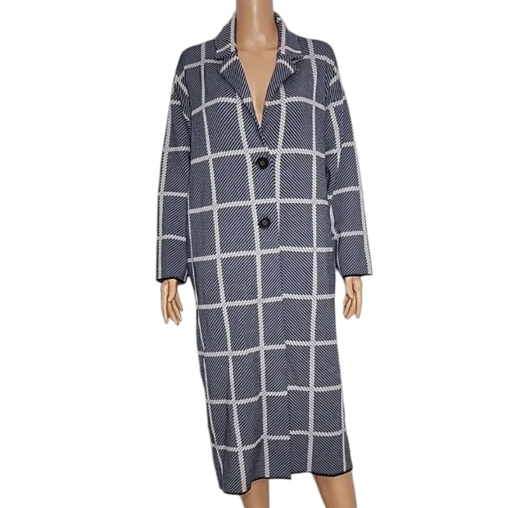 Magaschoni Women's Plaid Long Cardigan  blue  Coat Sweater Size S/P Small‎ NWT